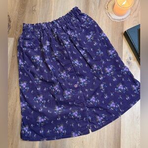 Upcycled Purple Floral Corduroy Skirt Button-Front Cottagecore Cutie